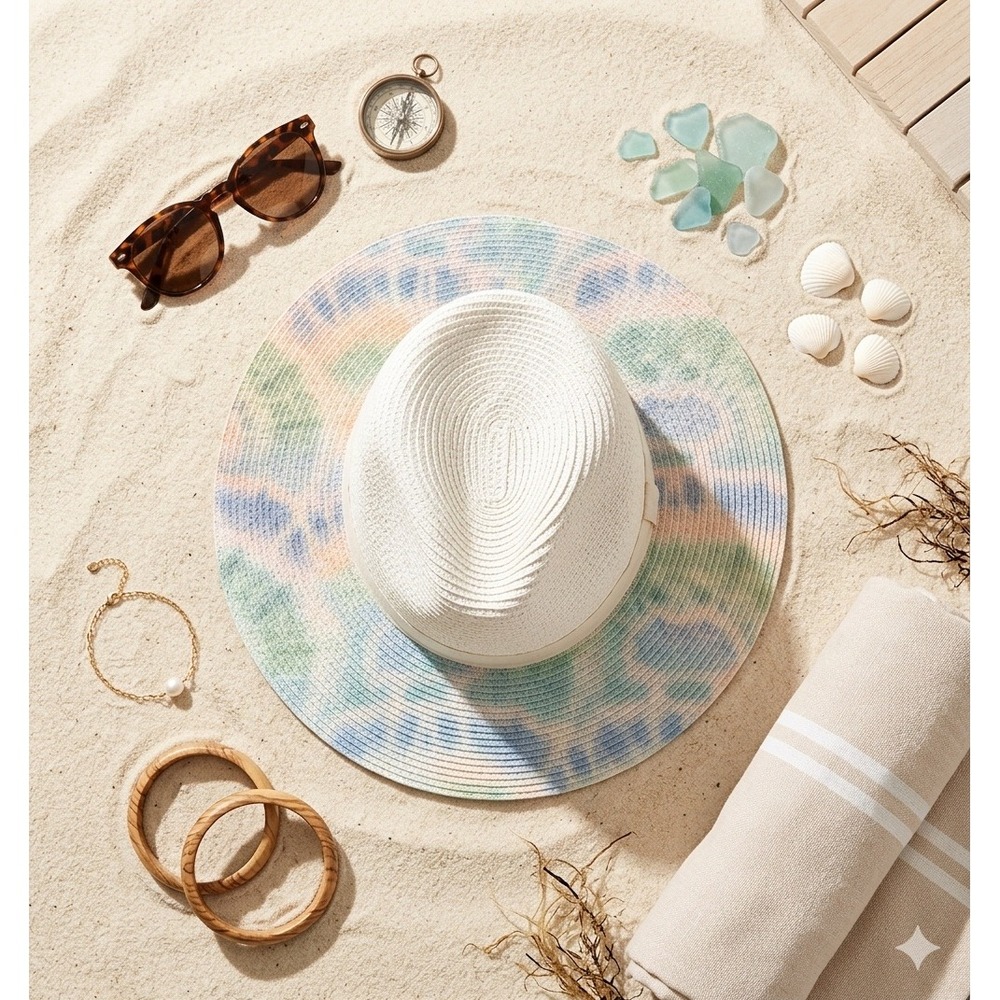 Vince Camuto Tie Dye Fedora Hat Women's Summer Beach Sun Hat Straw Blend